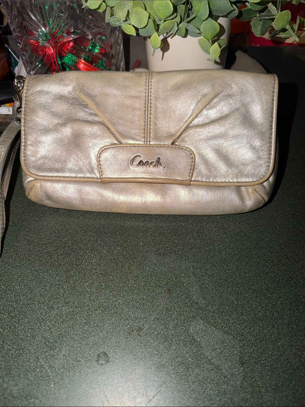 Coach Metallic Gold Leather Wristlet Clutch